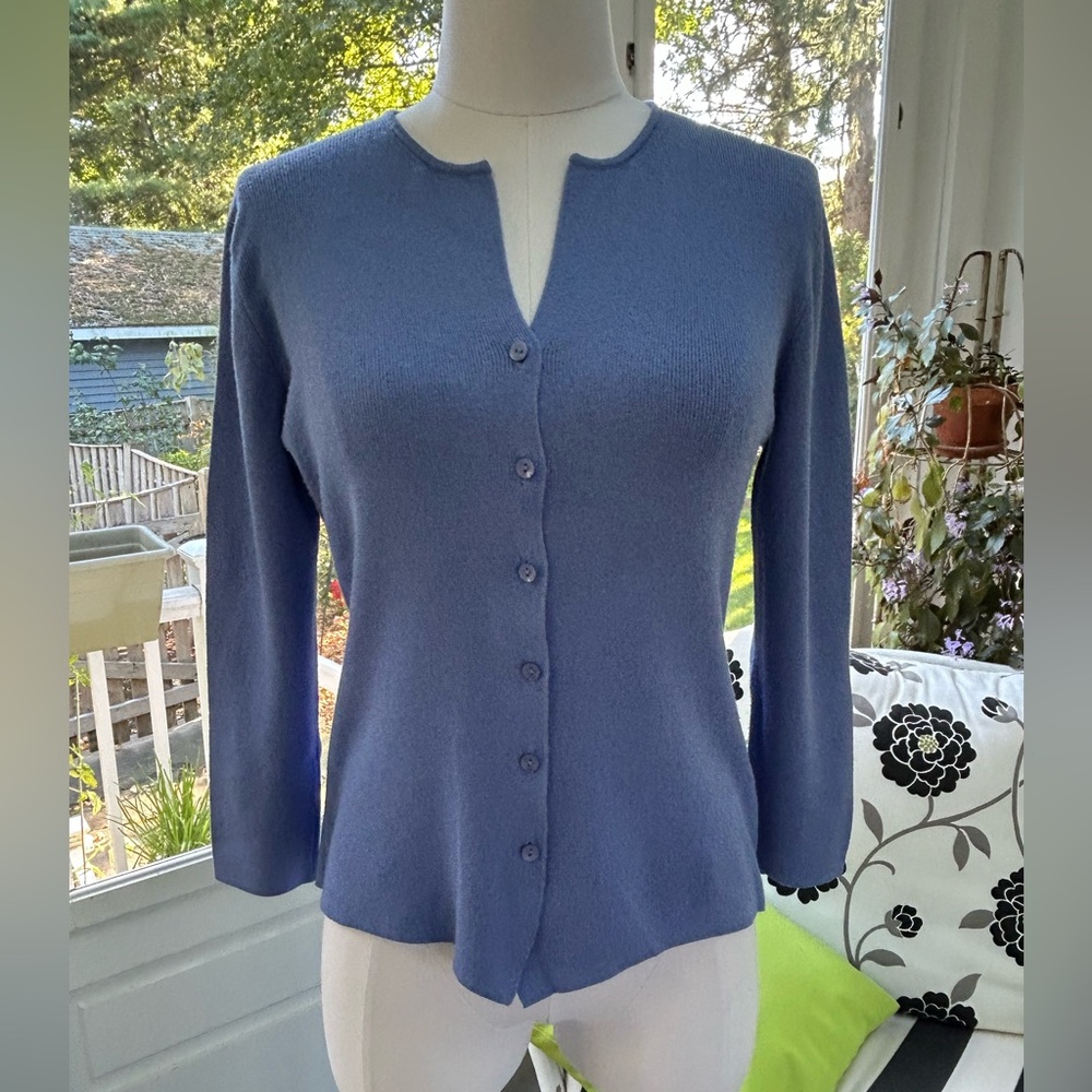 Ann Taylor Loft Medium Blue Button Up Cardigan Sweater with 3/4 Length Sleeves